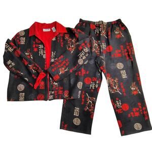 Draper's & Damon's Silk 2 Piece Pant Suit Women's PM Red Floral Jacket Set